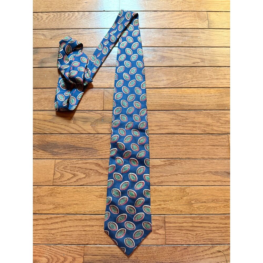 Crossbow Mens Silk Tie Blue Red Green Gold Oval Medallion Geometric Necktie